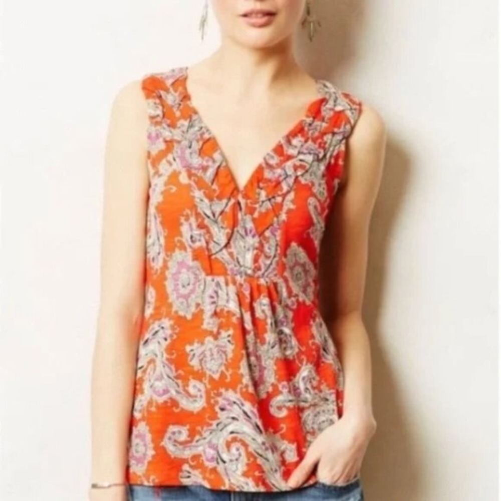Anthropologie‎ Akemi + Kin Hauraki Tank Top Size S Orange Paisley Sleeveless